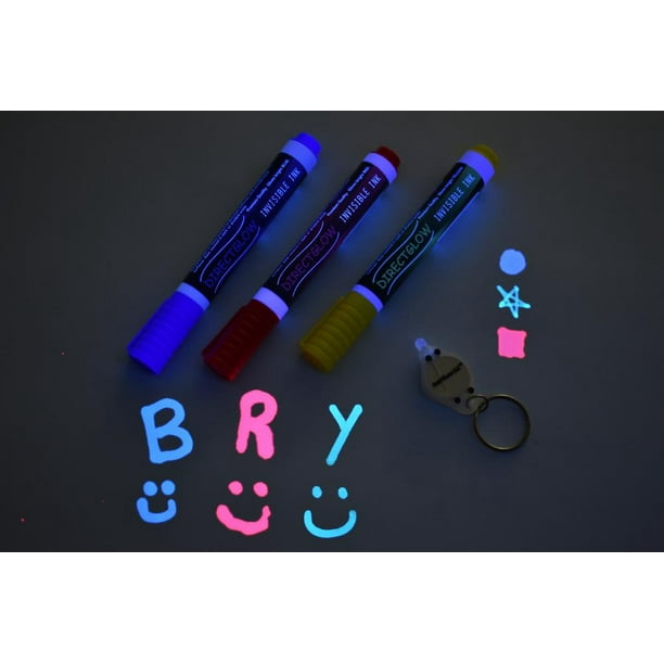 12 Markers with 4 UV Lights Opticz Invisible UV Blacklight Reactive Fine Tip Ink Markers Blue Red Yellow 12 Markers with 4 UV Lights Opticz Invisible UV Blacklight Reactive Fine Tip Ink Markers Blue Red Yellow